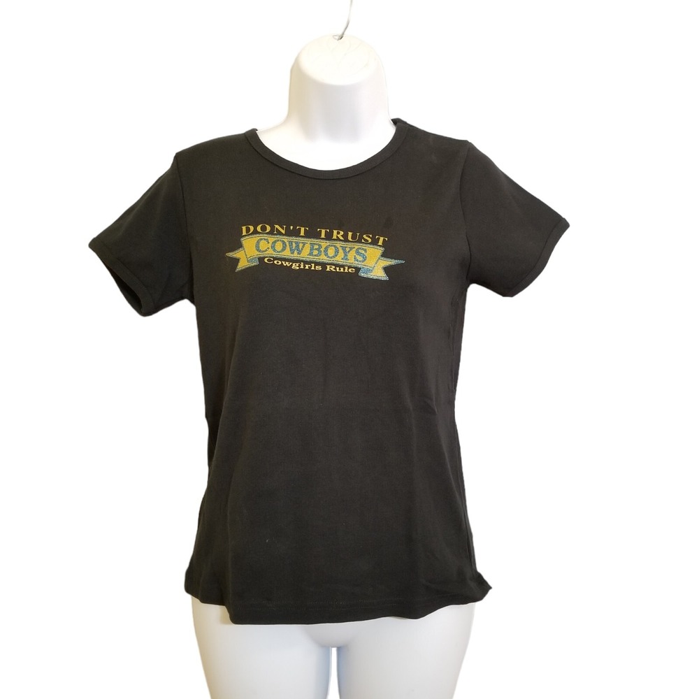 Paramount Shirt Jr L Cowgirls Rule Black Round Neck Cotton Short Sleeve